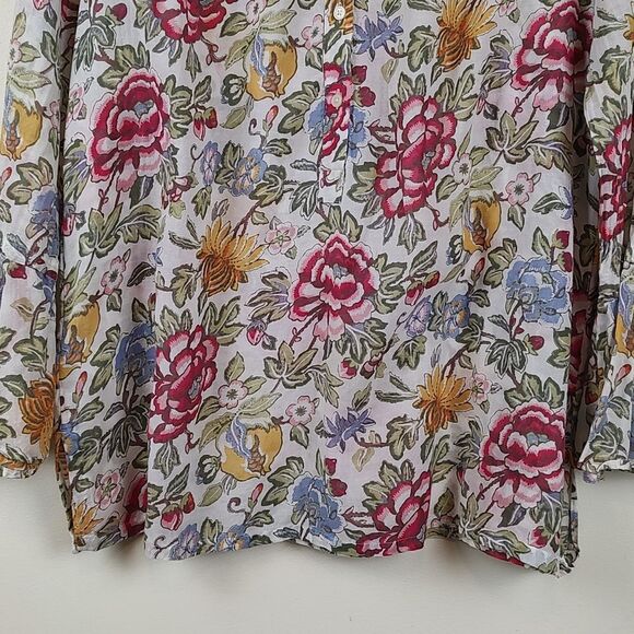 LOFT The Softened Shirt Floral Bell Sleeve Cotton Popover Blouse Top Size L - Picture 6 of 12